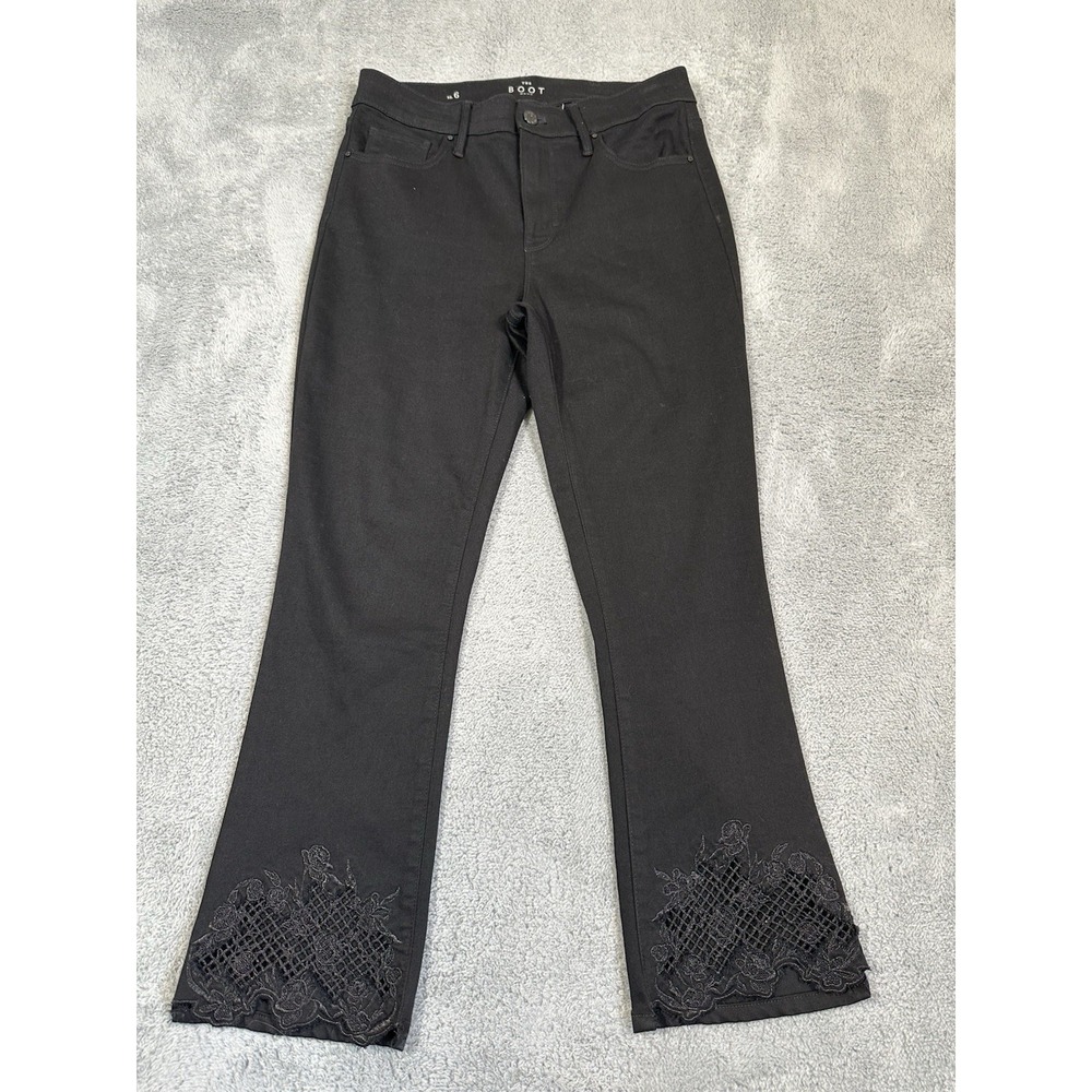White House Black Market Jeans Womens 6 Black Boot Crop Lace Hem